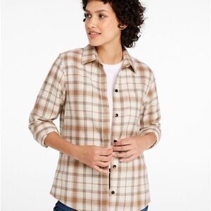 L.L. Bean Women's Beige Women's Scotch Plaid Flannel Shirt, Relaxed Size Large